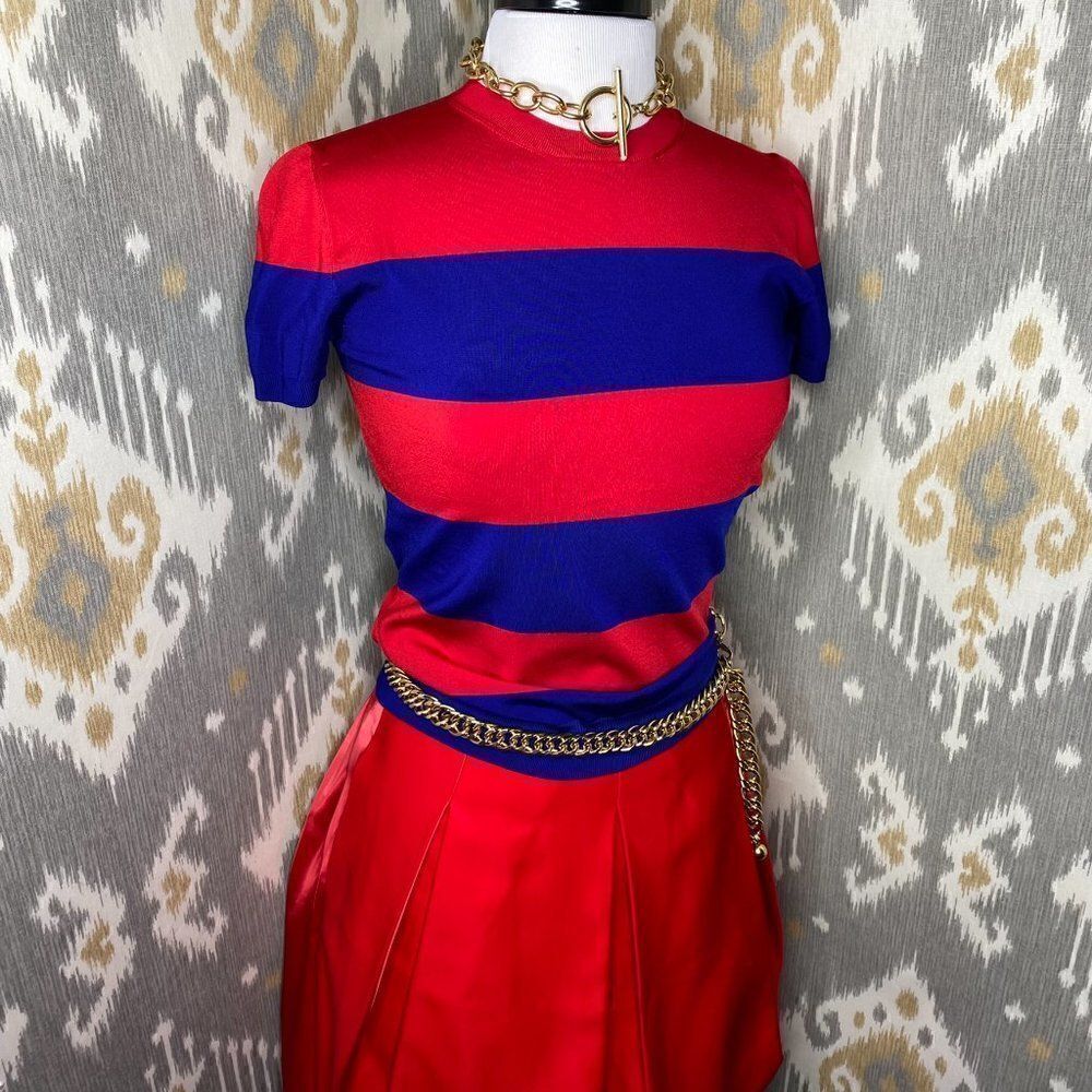 Ralph Lauren Ruby Red Silk Satin Pouf Bubble Ruffle Skirt